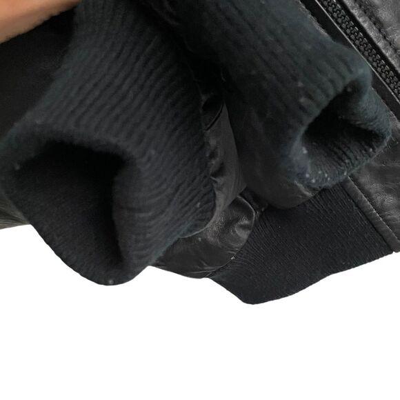 Ada Black Leather Zip Front Long Sleeve Moto Bomber Jacket M - Picture 5 of 9